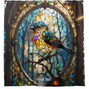 Fantasy Cute Stained Glass Bird Shower Curtain