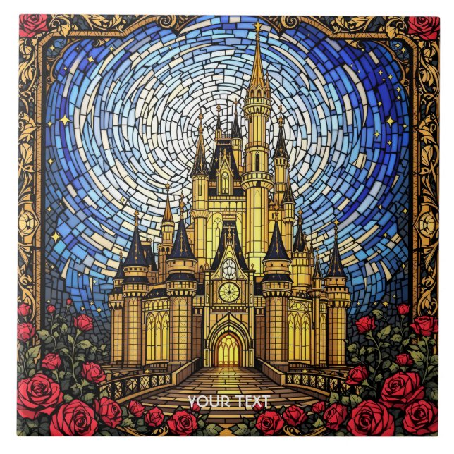 Fantasy Cute Stained Glass Castle Ceramic Tile (Front)