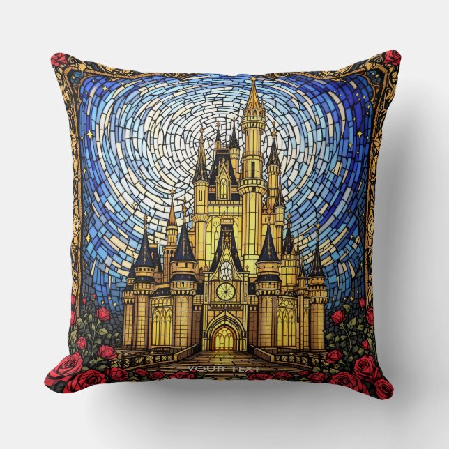 Fantasy Cute Stained Glass Castle Throw Pillow (Front)