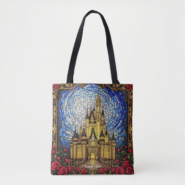 Fantasy Cute Stained Glass Castle Tote Bag (Front)