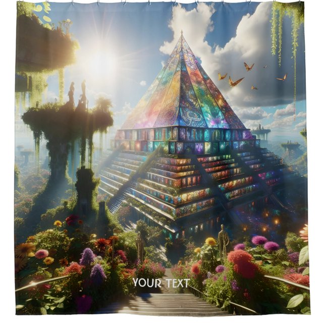 Fantasy Cute Stained Glass Flowers Shower Curtain (Front)