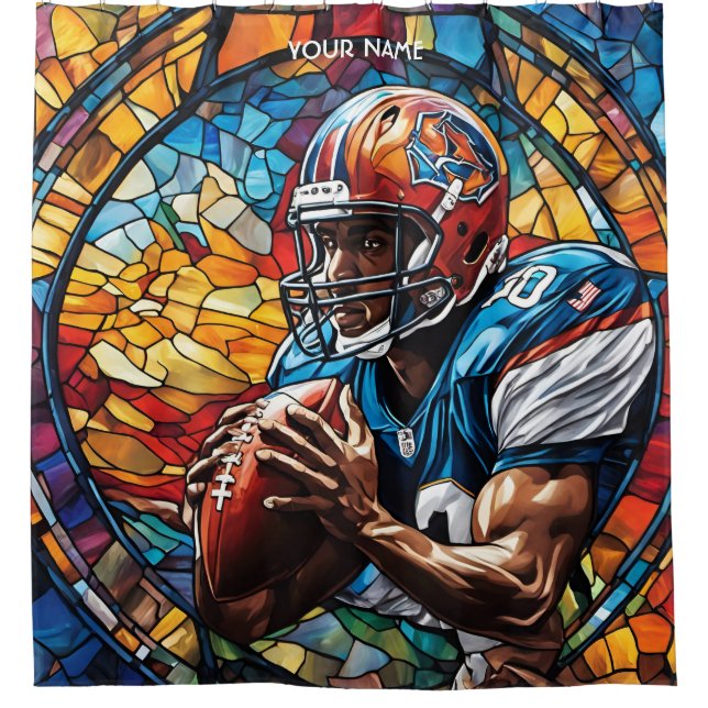 Fantasy Cute Stained Glass Football Shower Curtain (Front)