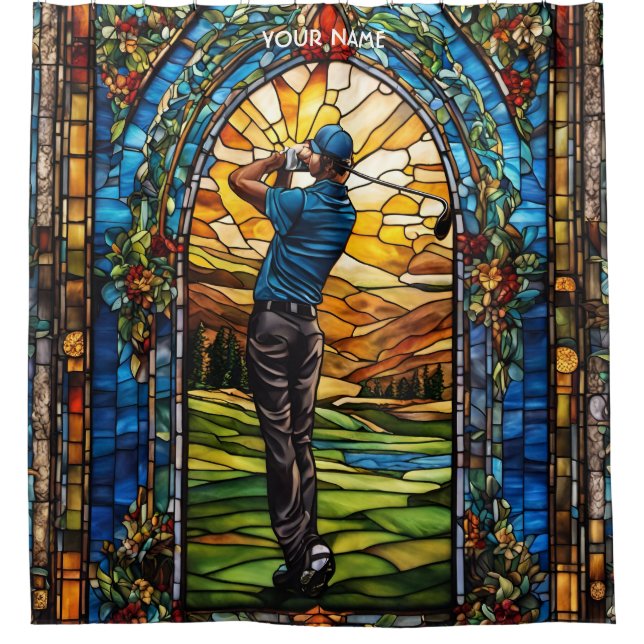 Fantasy Cute Stained Glass Golf Shower Curtain (Front)