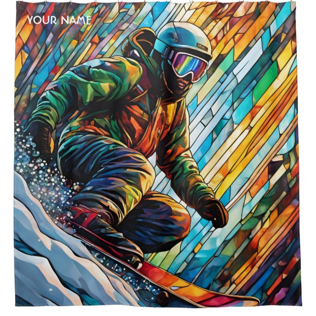 Fantasy Cute Stained Glass Snowboard Shower Curtain (Front)
