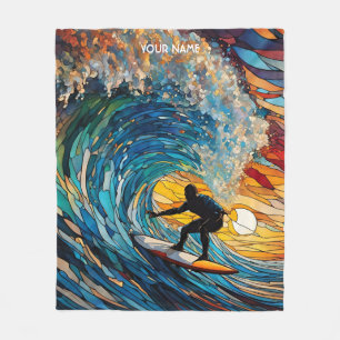 Fantasy Cute Stained Glass Surfer Fleece Blanket