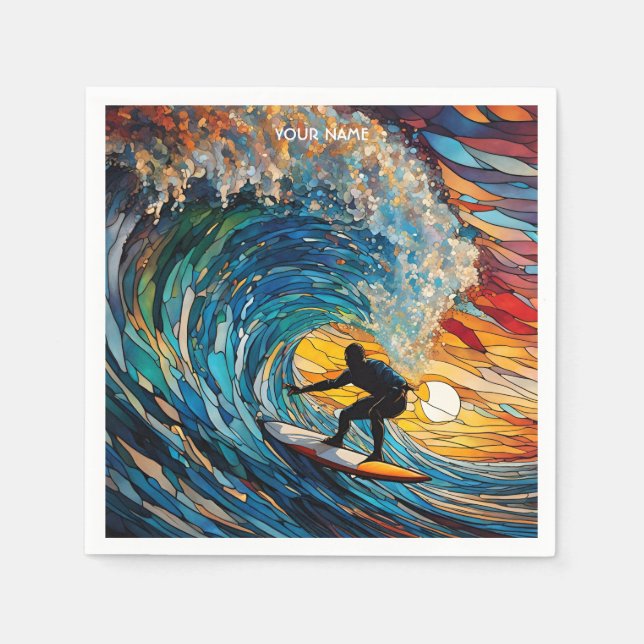 Fantasy Cute Stained Glass Surfer Napkins (Front)