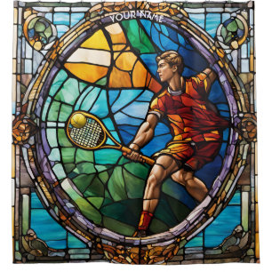 Fantasy Cute Stained Glass Tennis Shower Curtain