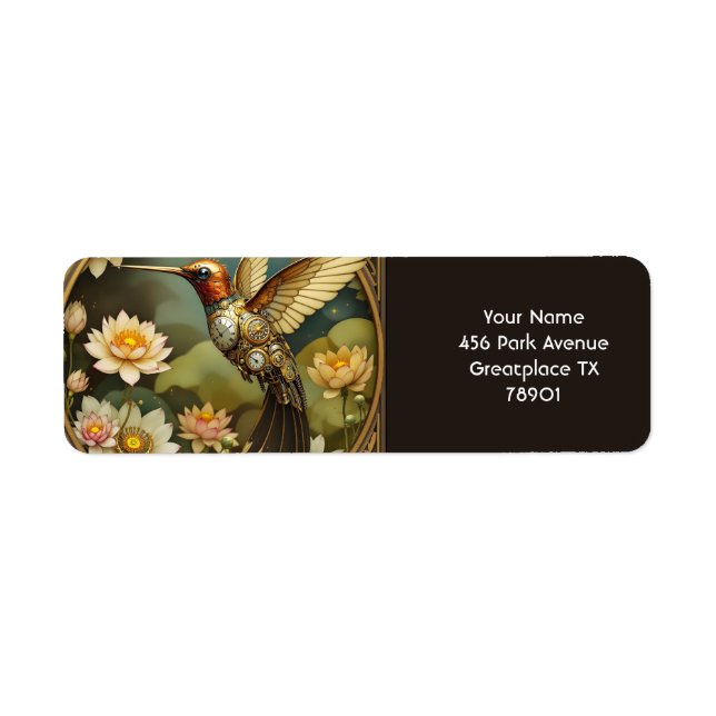 Fantasy Cute Steampunk Bird Clock Label (Front)
