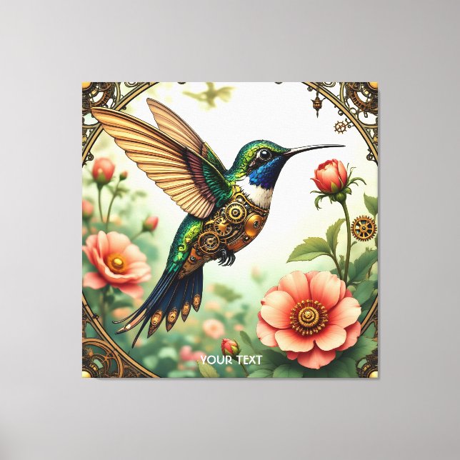 Fantasy Cute Steampunk Bird Flowers Canvas Print (Front)