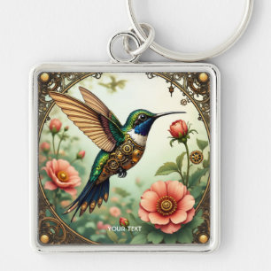 Fantasy Cute Steampunk Bird Flowers Keychain