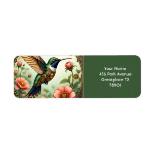 Fantasy Cute Steampunk Bird Flowers Label