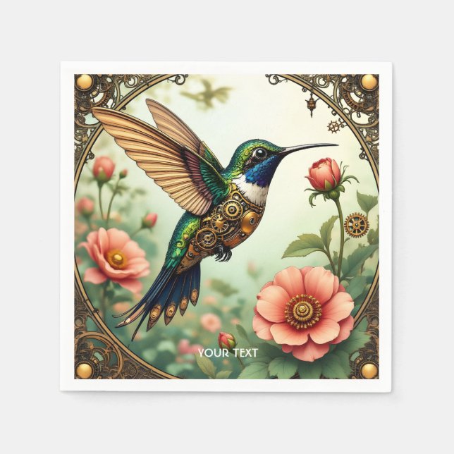 Fantasy Cute Steampunk Bird Flowers Napkins (Front)