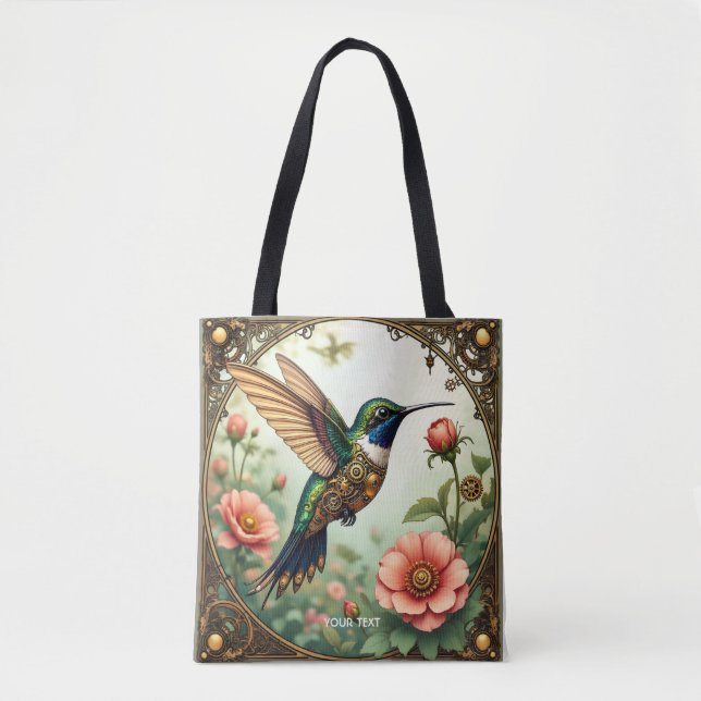 Fantasy Cute Steampunk Bird Flowers Tote Bag (Front)
