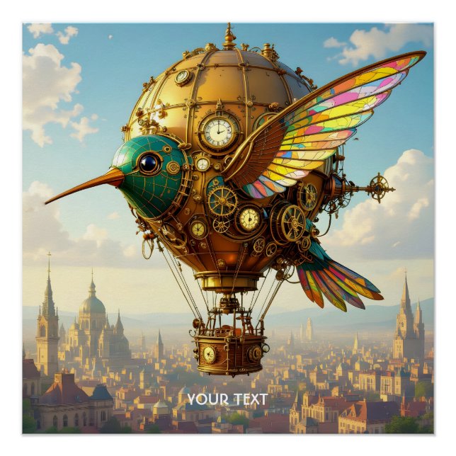 Fantasy Cute  Steampunk Bird Sky Poster (Front)