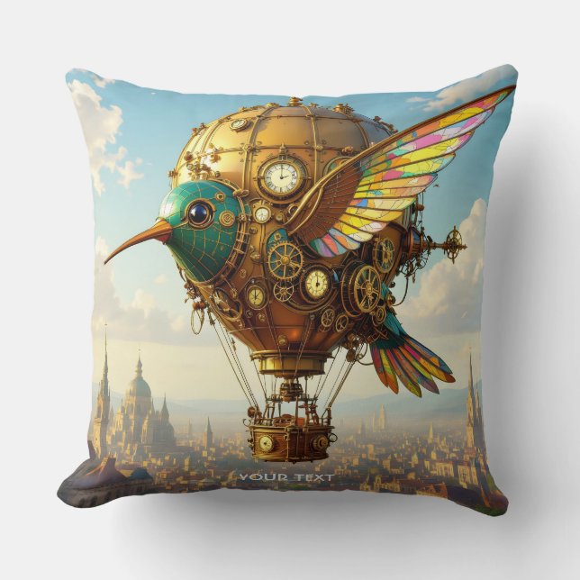 Fantasy Cute  Steampunk Bird Sky Throw Pillow (Front)