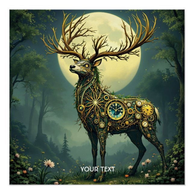Fantasy Cute Steampunk Deer Forest Poster (Front)
