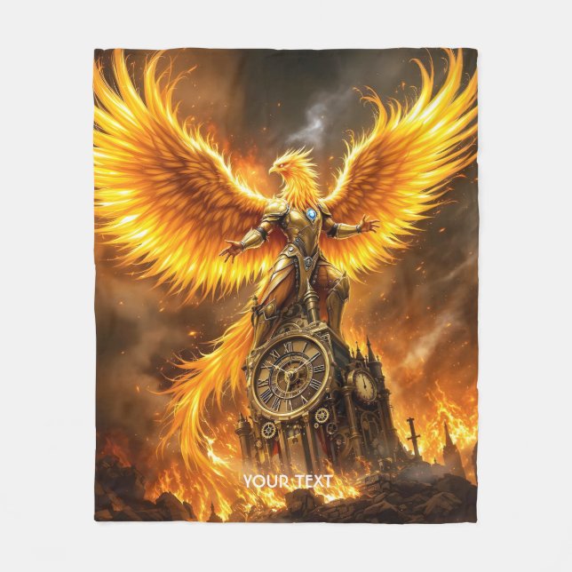 Fantasy Cute Steampunk Flames Phoenix Fleece Blanket (Front)