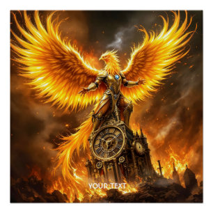 Fantasy Cute Steampunk Flames Phoenix Poster