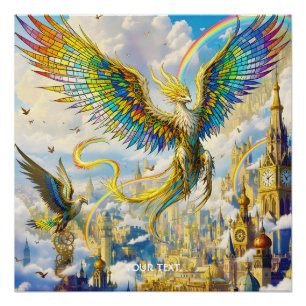 Fantasy Cute Steampunk Griffin City Poster