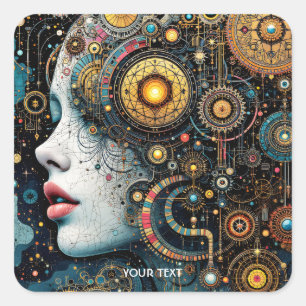 Fantasy Cute Steampunk Mechanic Girl Square Sticker