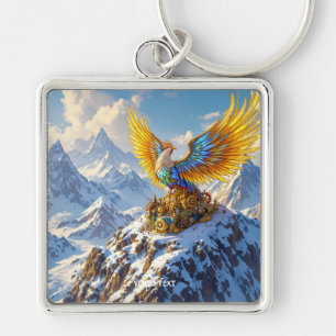 Fantasy Cute Steampunk Mountains Phoenix Keychain