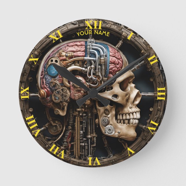 Fantasy Cute Steampunk Open Brain Round Clock (Front)