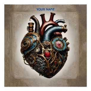 Fantasy Cute Steampunk Open Heart Poster