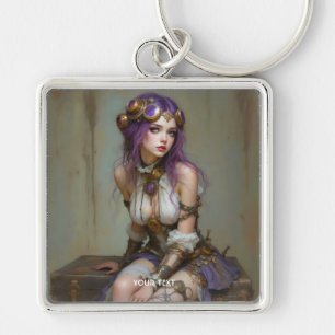 Fantasy Cute Steampunk Purple Girl Keychain