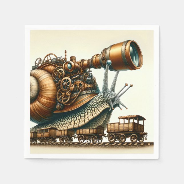 Fantasy Cute Steampunk Snail Train Napkins (Front)