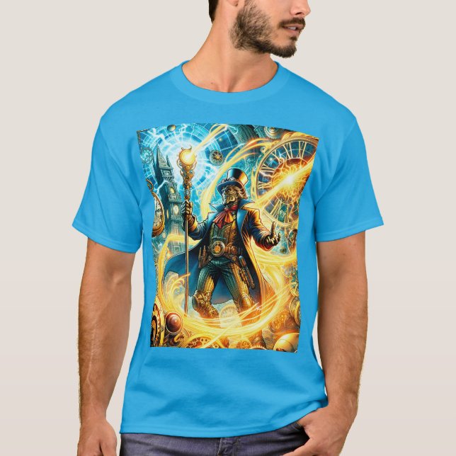 Fantasy Cute Steampunk Time Wizard T-Shirt (Front)