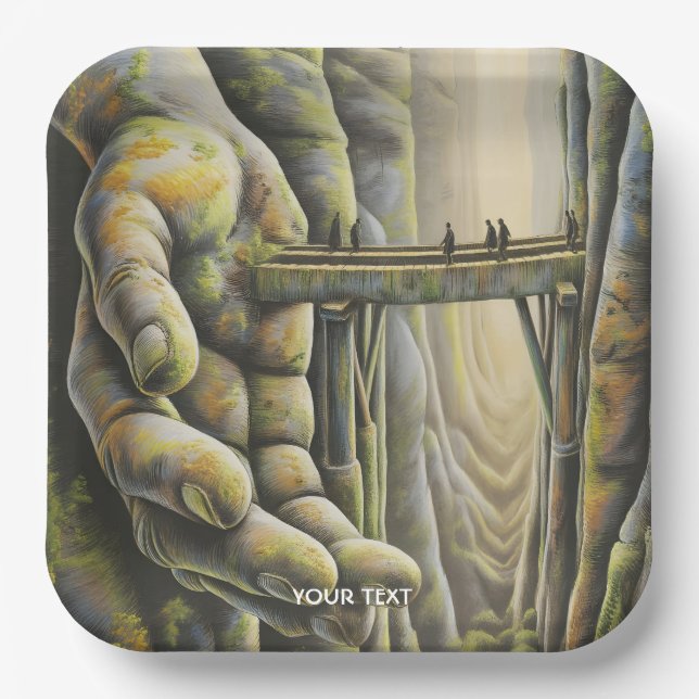 Fantasy Cute Stone Hand Bridge Paper Plates (Front)