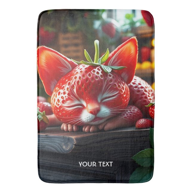 Fantasy Cute Strawberry Lovely Kitten Bath Mat (Front Vertical)