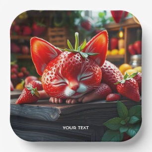 Fantasy Cute Strawberry Lovely Kitten Paper Plates