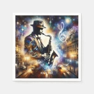 Fantasy Cute Street Musician Saxophone Napkins