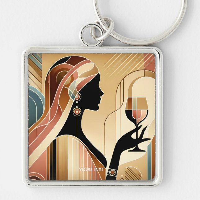 Fantasy Cute Striking Woman Profile Keychain (Front)