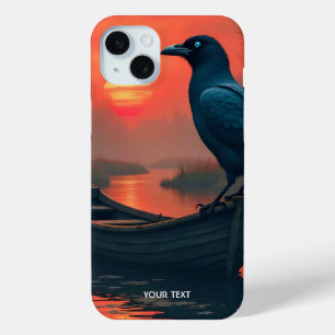 Fantasy Cute Sunset Boat Raven iPhone 15 Plus Case