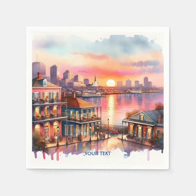 Fantasy Cute Sunset New Orleans View Napkins (Front)