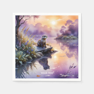 Fantasy Cute Sunset Purple Lake Napkins