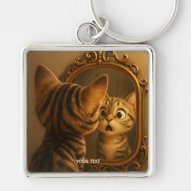 Fantasy Cute Surprised Cat Mirror Keychain (Front)