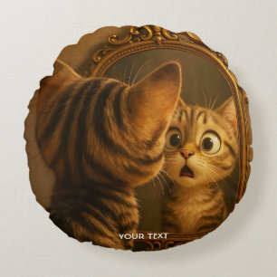 Fantasy Cute Surprised Cat Mirror Round Pillow