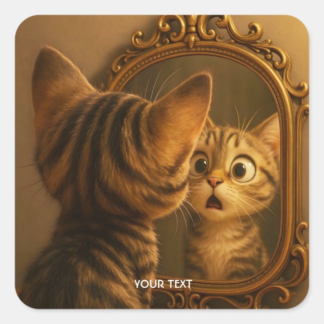 Fantasy Cute Surprised Cat Mirror Square Sticker (Front)