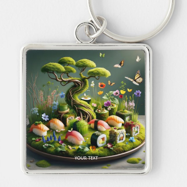 Fantasy Cute Sushi Japanese Landscape Keychain (Front)