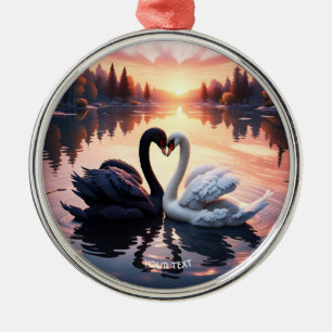 Fantasy Cute Swan Lake Sunset Metal Ornament