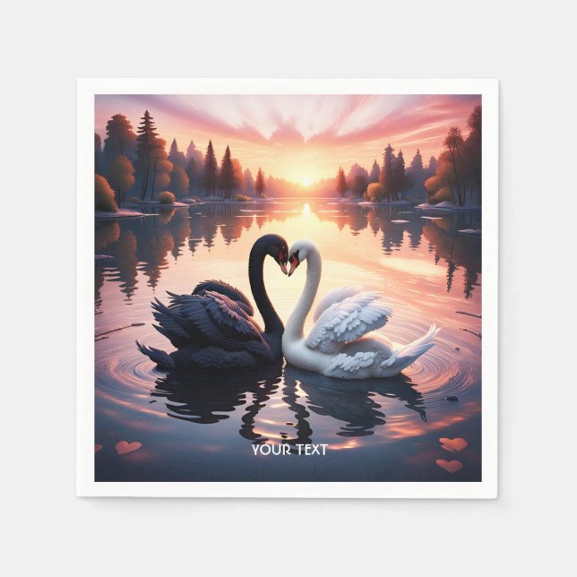 Fantasy Cute Swan Lake Sunset Napkins (Front)