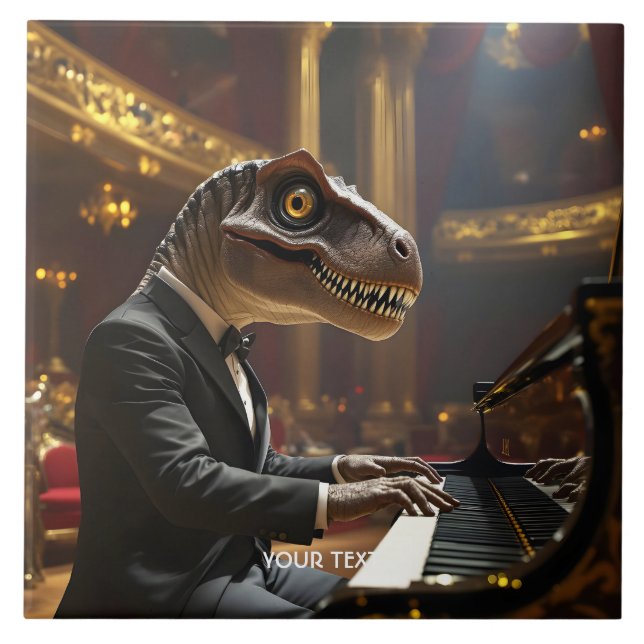 Fantasy Cute T-rex Playing Piano Ceramic Tile (Front)
