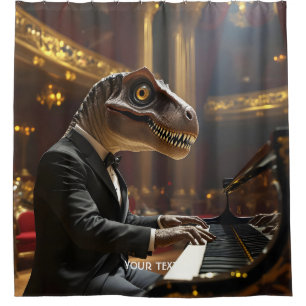 Fantasy Cute T-rex Playing Piano Shower Curtain