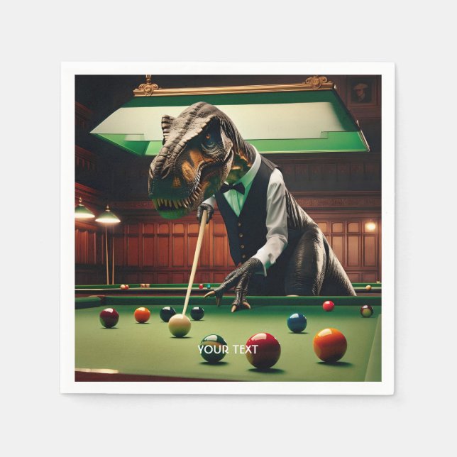 Fantasy Cute T-rex Playing Snooker Napkins (Front)