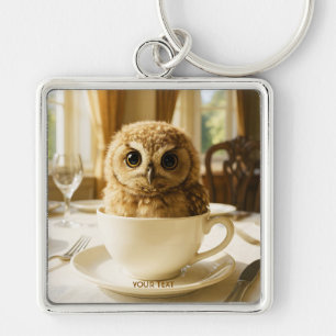 Fantasy Cute Tea Owl Baby Keychain