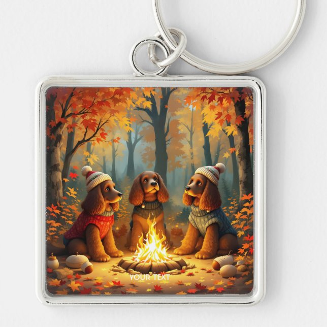 Fantasy Cute Three Autumn Dogs Keychain (Front)
