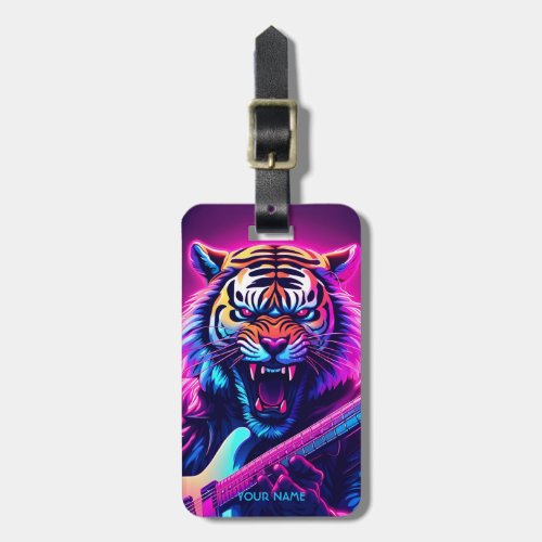 Fantasy Cute Tiger Playing Guitar Luggage Tag